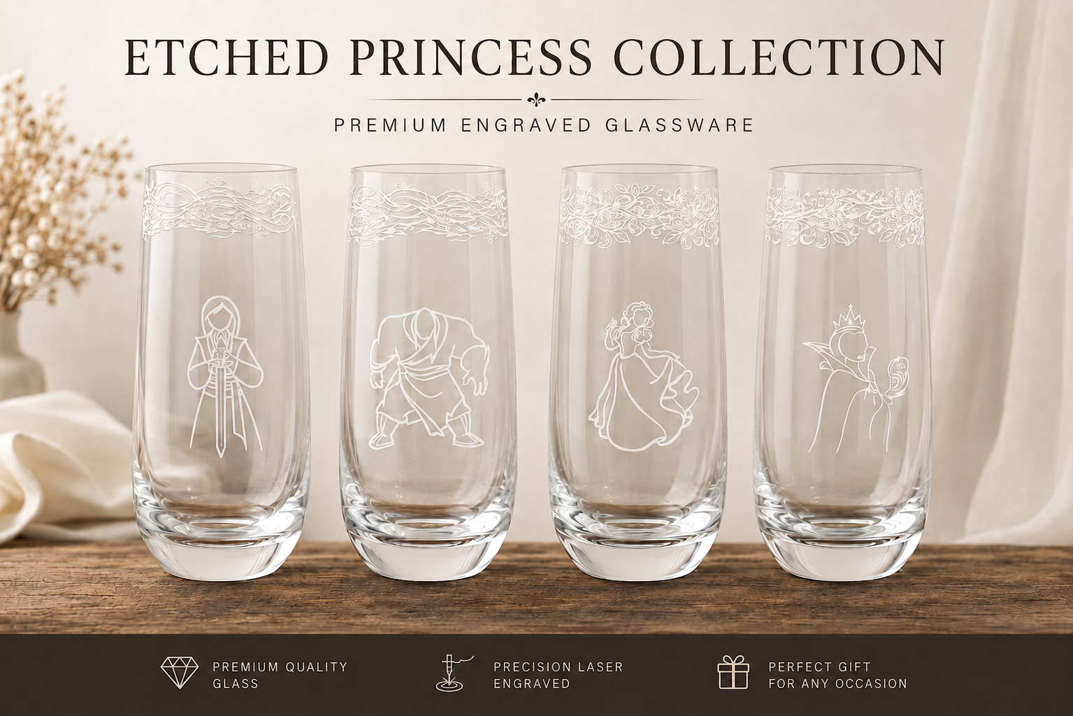 Etched princess glassware collection